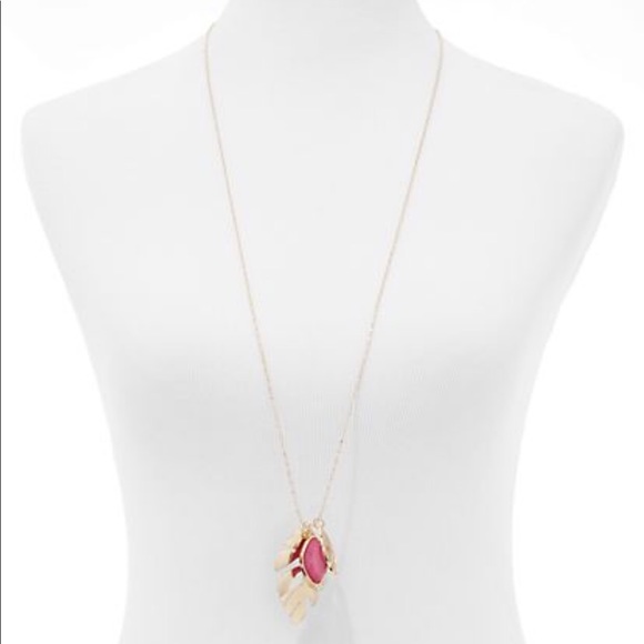 Pink palm leaf long statement necklace - Picture 2 of 4